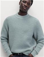 Waffle Knit High Neck Jumper with Wool