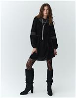 Velvet Embroidered Mini Swing Dress