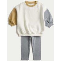 M&S 2 Piece Cotton Rich Top & Bottom Outfit (0-3 Yrs) Blue Mix