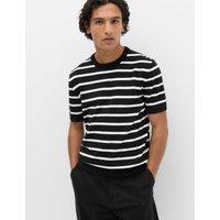 M&S Cotton Rich Striped Knitted T-Shirt Black Mix