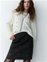 Mirror Quilted Embellished Mini Skirt