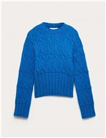 Cable Knit Funnel Neck Jumper with Wool