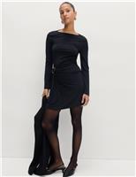 Jersey Slash Neck Ruched Mini Bodycon Dress