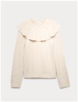 Cable Knit Round Neck Frill Cape Collar Jumper