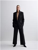 Wool Blend Satin Trim Wide Leg Trousers