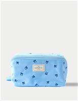 Flat Lay Makeup Box Bag - Ditsy Bows Blue Embroidered Velvet