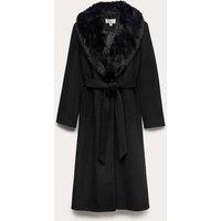 M&S Collared Faux Fur Trim Single Breasted Coat Black