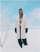 Borg Collarless Double Breasted Longline Coat