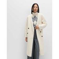 M&S Borg Collarless Double Breasted Longline Coat Ivory
