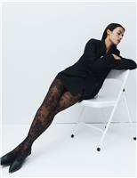 M&S Floral Lace Sheer Tights Wine