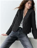 Pure Cotton Embellished Quilted Collarless Jacket