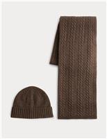 Pure Merino Wool Cable Knit Oversized Scarf & Hat Set
