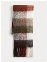 Chunky Gingham Tassel Scarf with Wool