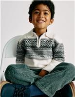 Cotton Blend Fair Isle Half Zip Jumper (1-10 Yrs)