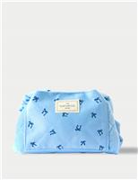 Drawstring Flat Lay Makeup Bag - Ditsy Bows Blue Embroidered Velvet