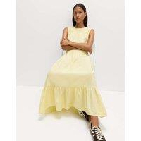 M&S Pure Cotton Frill Hem Midaxi Waisted Dress Lime Green