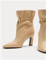 Leather Ruched Block Heel Ankle Boots