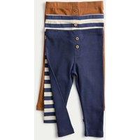 M&S 3 Pack Pure Cotton Striped Leggings (0-3 Yrs) Blue Mix