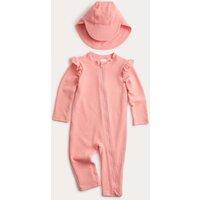 M&S 2pc Textured All in One Swim Set (0-3 Yrs) Coral