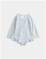 M&S Ditsy Floral Long Sleeve Swimsuit (0-18 Mths) Blue Mix