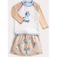 M&S 2 Piece Bluey Long Sleeve Swim Set (2-8 Yrs) Brown Mix