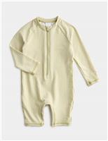 M&S Striped Long Sleeve Swimsuit (0-3 Yrs) Blue
