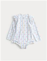 M&S Strawberry Stripe Swimsuit (0-3 Yrs) Blue Mix