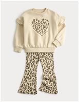 M&S 2pc Cotton Rich Kick Flare Outfit (1-8 Yrs) Neutral