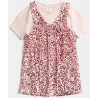 M&S 2 Piece Sequin Pinafore and T-Shirt (2-10 Yrs) Light Pink