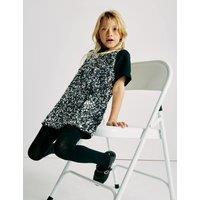 M&S 2 Piece Sequin Pinafore and T-Shirt (2-10 Yrs) Dark Pewter