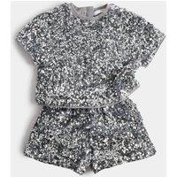 M&S 2 Piece Sequin Outfit (3-10 Yrs) Silver