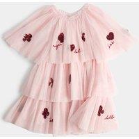 M&S Sequin Bow Tiered Dress (2-8 Yrs) Pink
