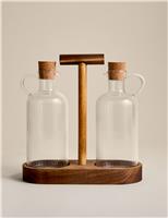 Set of 2 Glass Oil Pourers with Caddy