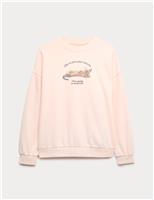 Cotton Rich Lazy Cat Slogan Sweatshirt (6-16 Yrs)