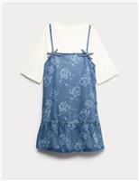 2pc Floral Print Denim Dress and Top (2-16 Yrs)