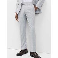 M&S Prince of Wales Check Stretch Suit Trousers Light Grey Mix