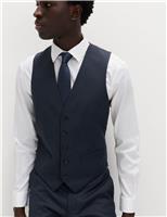 M&S Checked Stretch Waistcoat Navy