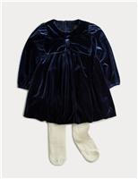 2pc Velvet Bow Dress with Tights (0-6 Yrs)