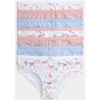 M&S 7 Pack Cotton With Stretch Heart Bow Knickers (18 Mths - 12 Yrs) Multi