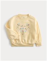 M&S Cotton Rich Floral Heart Sweatshirt (2-8 Yrs) Yellow