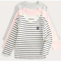 M&S 3 Pack Pure Cotton Striped Tops (2-8 Yrs) Pink Mix