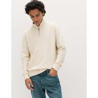 M&S Cotton Rich Double Knit Half Zip Sweatshirt Ecru