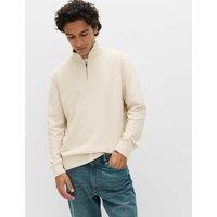 M&S Cotton Rich Double Knit Half Zip Sweatshirt Ecru