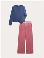 Kids Navy Pointelle & Check Pyjamas (1-16 Yrs)