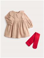 2pc Pure Cotton Ditsy Floral Dress with Tights (0-3 Yrs)