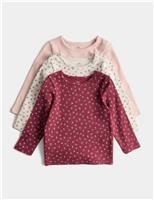 3pk Cotton Rich Floral Ribbed Long Sleeve Tops (0-6 Yrs)