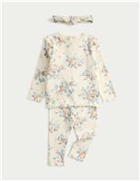 3pc Cotton Rich Jersey Floral Outfit (0-3 Yrs)