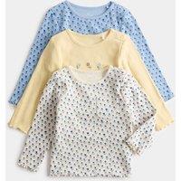 M&S 3 Pack Cotton Rich Floral Ribbed Tops (0-3 Yrs) Multi