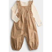 M&S 2 Piece Top & Dungaree Set (0-6 Yrs) Brown Mix