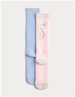 2pk Cotton Rich Unicorn Welly Socks (6 Small - 3 Large)